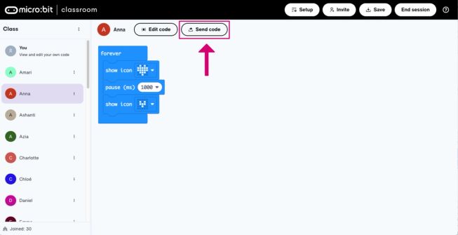 Screenshot highlighting the 'Send code' option