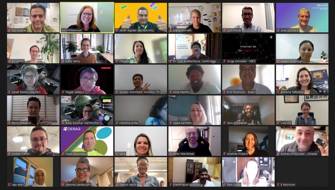 picture of micro:bit Champions during a 2023 virtual global meetup